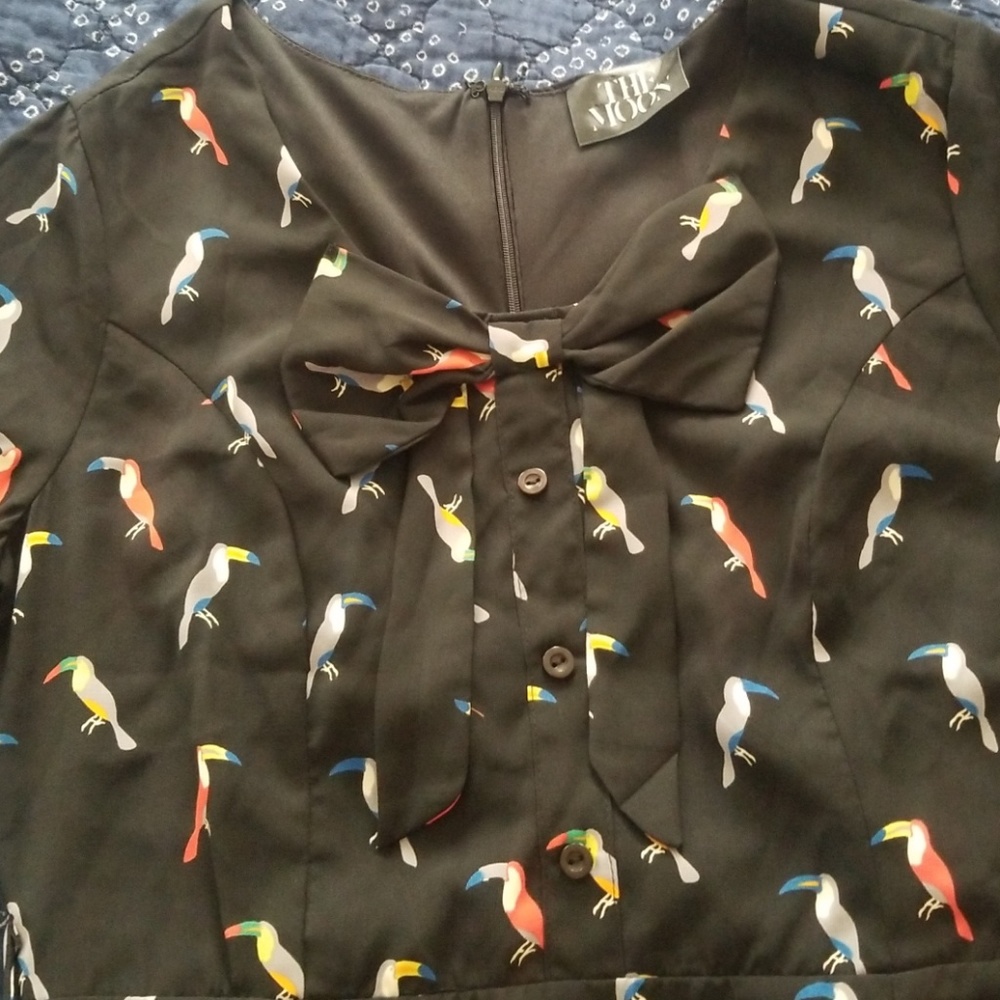Black Bird Print Retro Dress